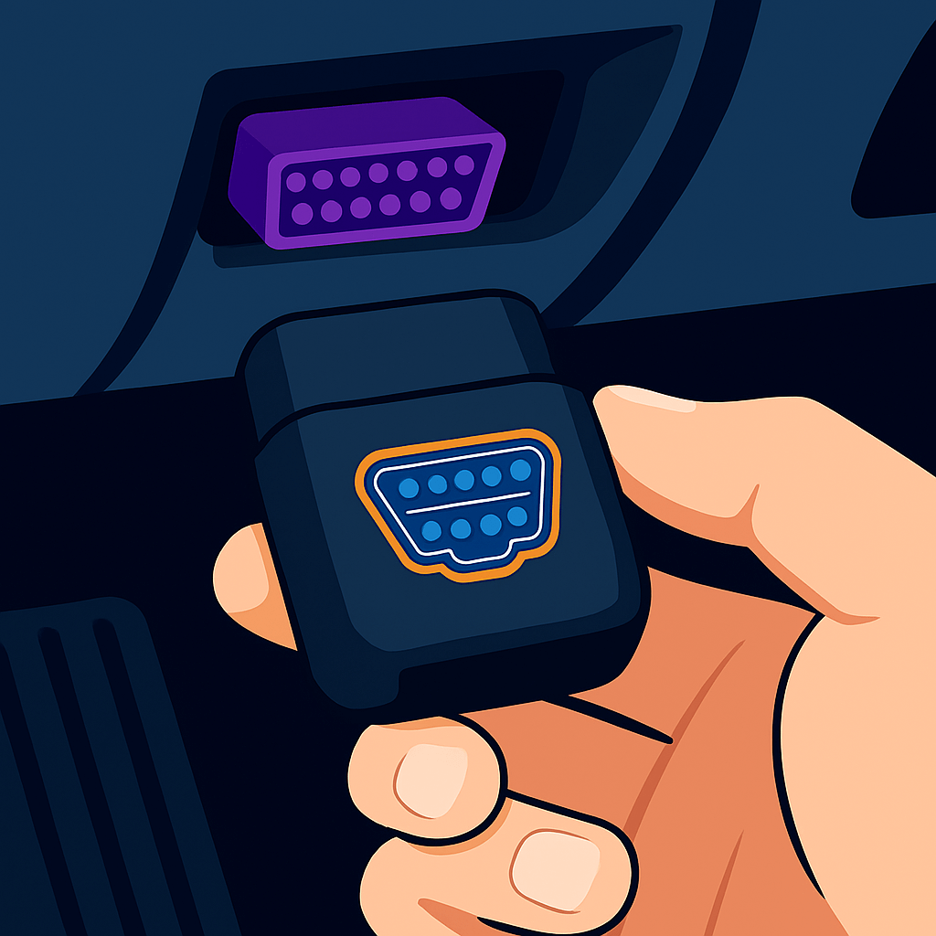 Plugging the MVA OBD dongle into a vehicle's OBD-II port